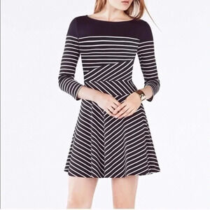 BCBGMAXAZRIA | Koryn Black & White Stripe A-Line Cocktail Dress Size XS